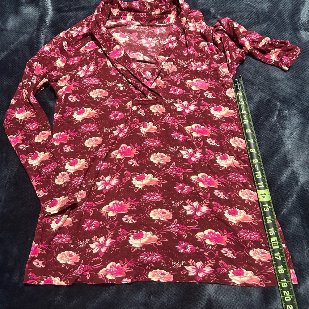 April Cornell Carolina Shawl Collar Floral Long Sleeve Top V-Neck Cottagecore XL - Picture 6 of 7